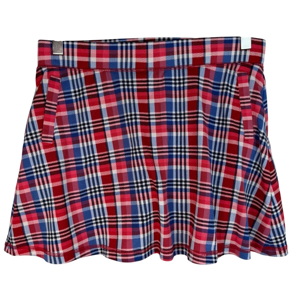 Talbots Red White Blue Plaid Skirt Skort Large Petite USA Fourth of July